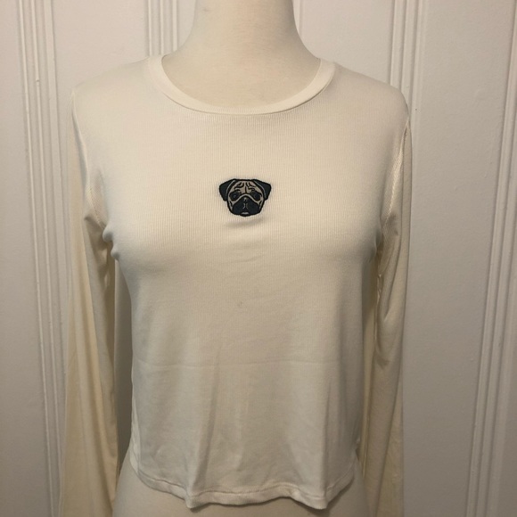 Wild Fable Long Sleeve Pug Crop Top Ivory Large - Picture 3 of 16